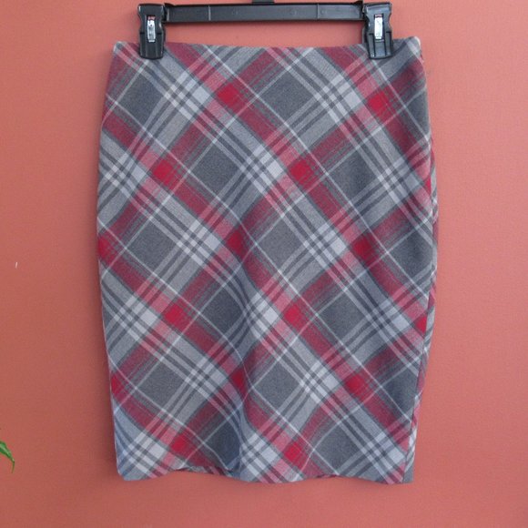 The Limited Red & Gray Plaid Pencil Skirt 0
